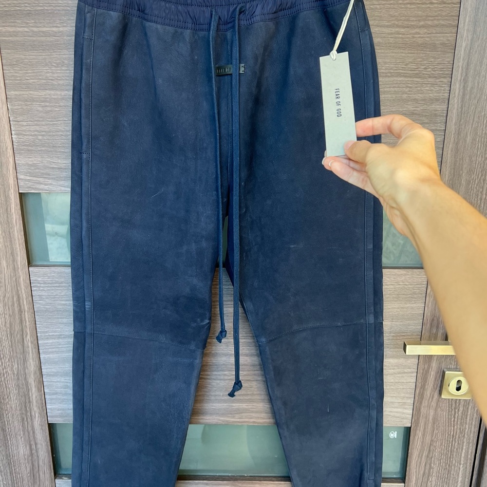 Fear of God Leather Dark Blue/Navy Nubuck Joggers size Small Used - Picture 14 of 15